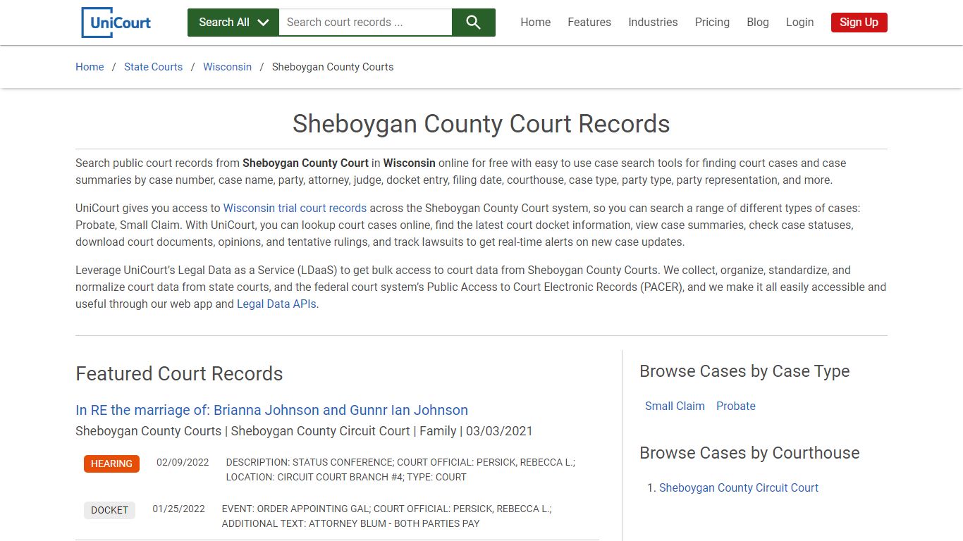 Sheboygan County Court Records | Wisconsin | UniCourt